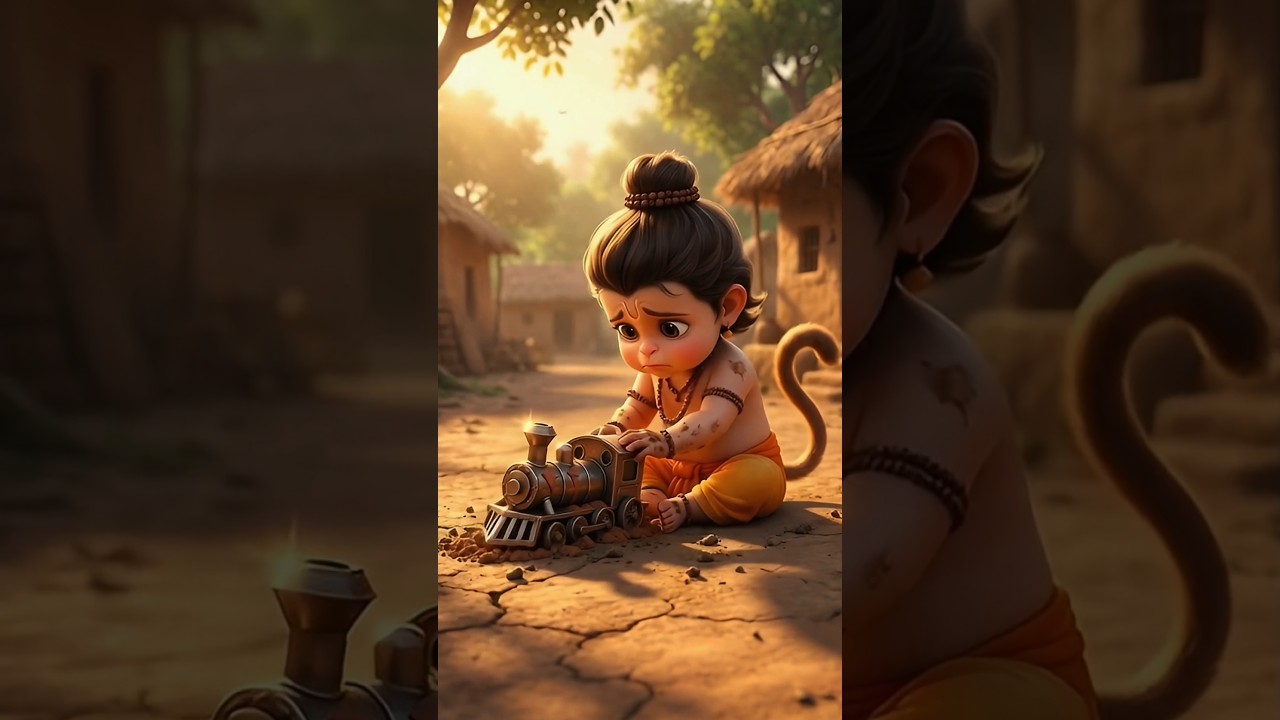 Baby hanuman ji making toy train 