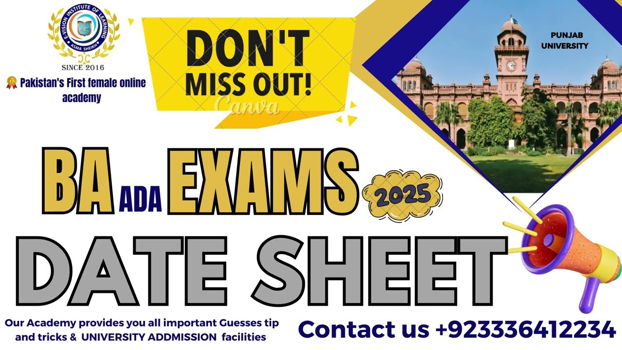 🎓 Punjab University B.A. Datasheet Announced! | EVision Academy Test Session 50% OFF! 🎓