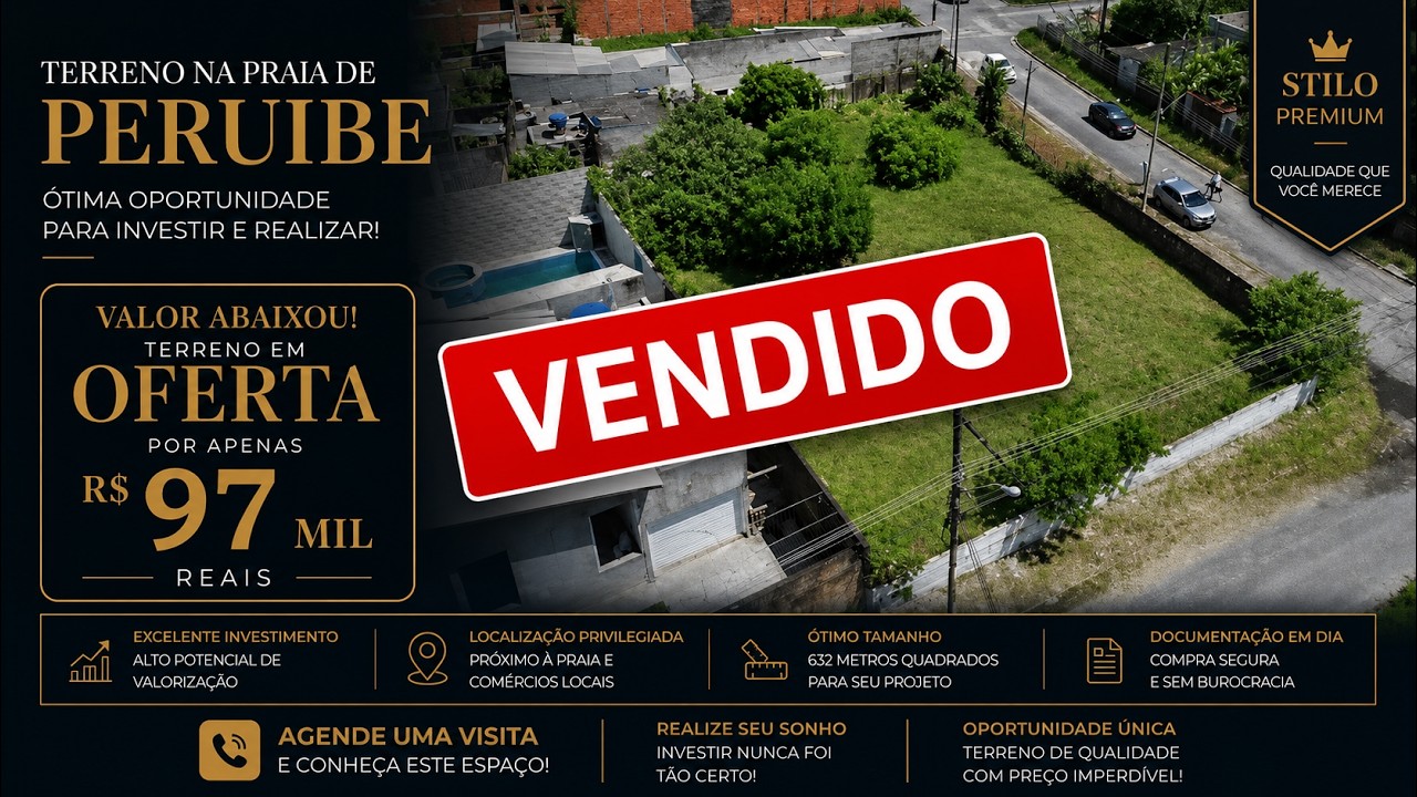TERRENO COM 632 METROS QUADRADOS EM OFERTA NA PRAIA DE PERUIBE IMPERDIVEL R$ 120 MIL APROVEITE !!!!
