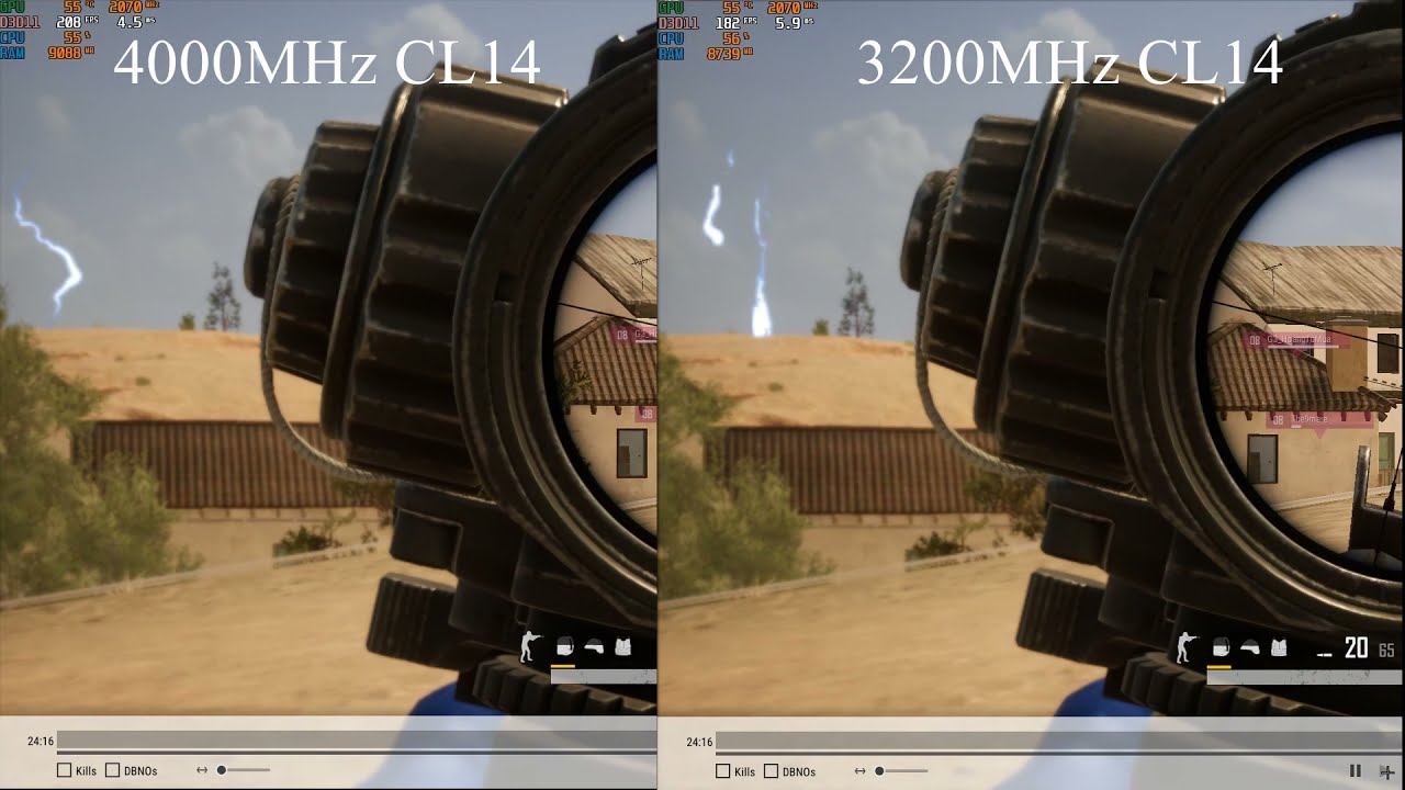 16GB 3200Mhz CL14 vs 16GB 4000Mhz CL14 - Replay clip comparison.
