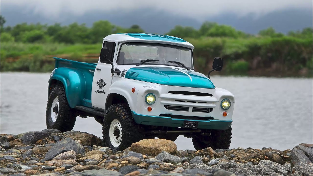 1/10 Scale Boom Racing BRX01 AWB ZIL pickup truck -  forest offroad rock crawling 2