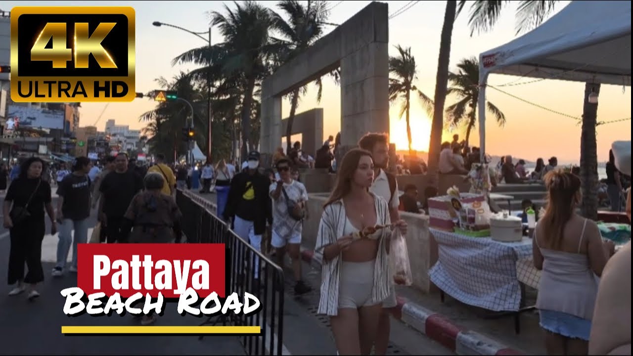 🇹🇭[4K] Pattaya Beach Road Walking Tour - Sunset Street Scenes Thailand 2025💯