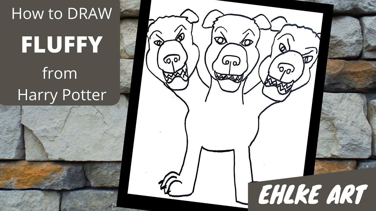 How to DRAW a 3 HEADED DOG - FLUFFY from Harry Potter