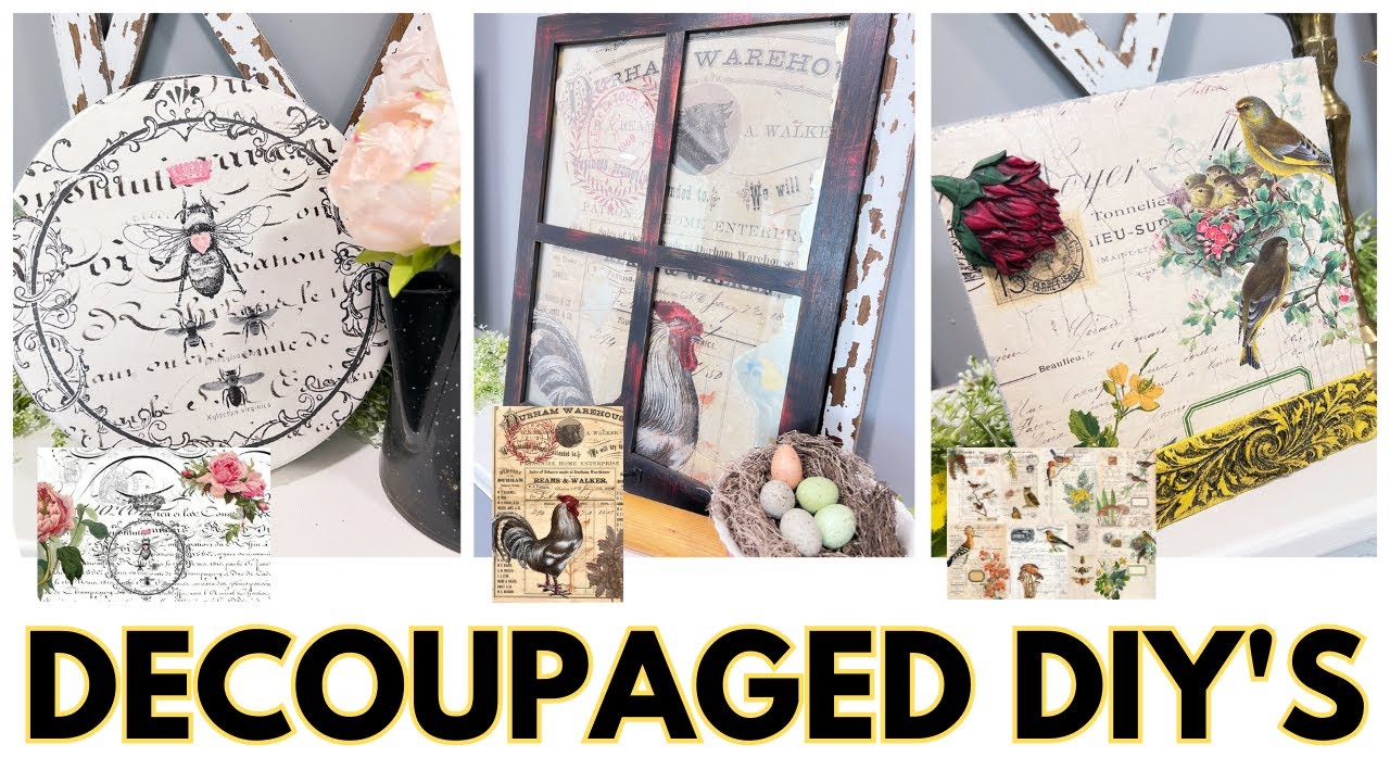 DECOUPAGE trash to treasure diy's - STUNNING ways of updating old stuff with decoupage paper