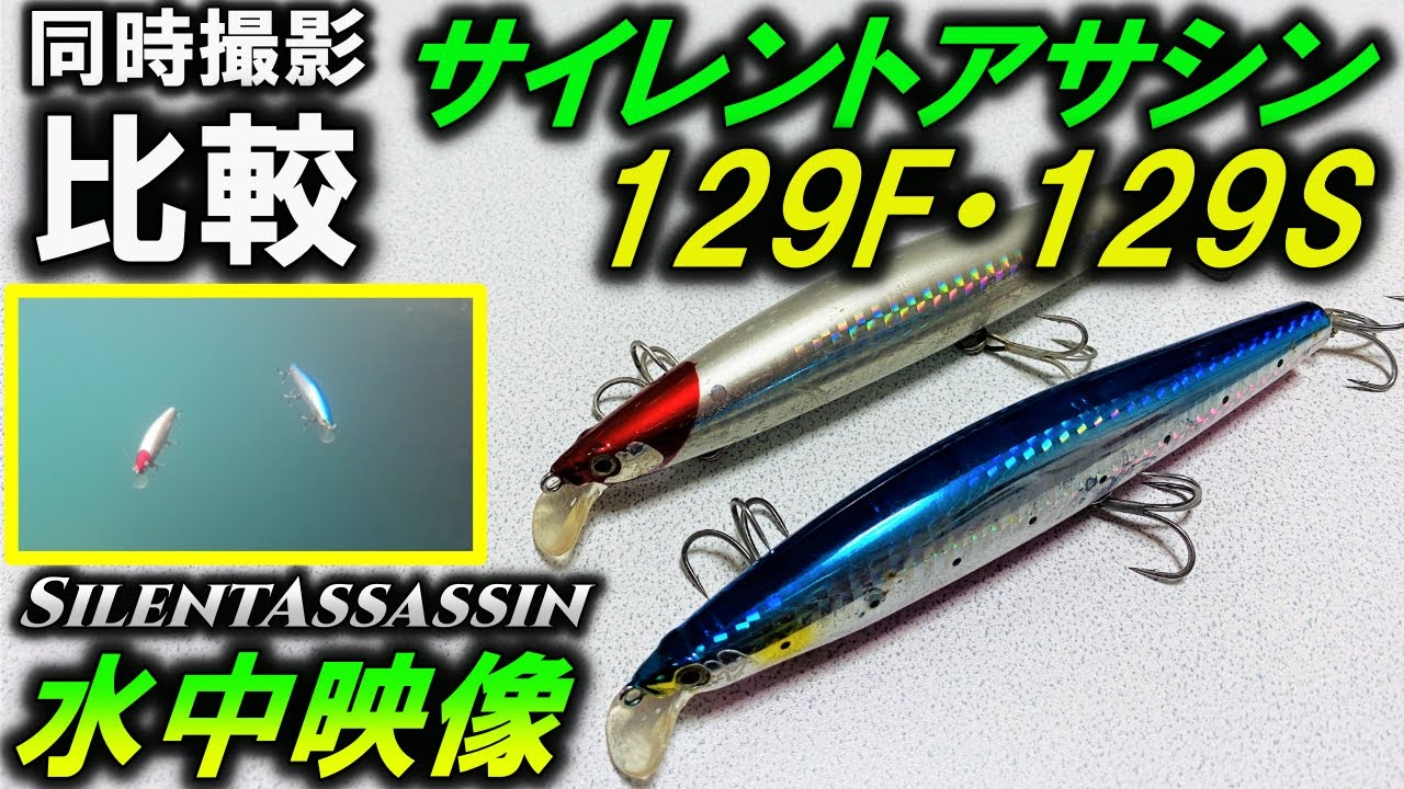 【サイレントアサシン129Fと129S】フローティングとシンキングミノーのアクション比較。人気シーバスルアー水中映像。シマノ エクスセンス SilentAssassin129F 129S