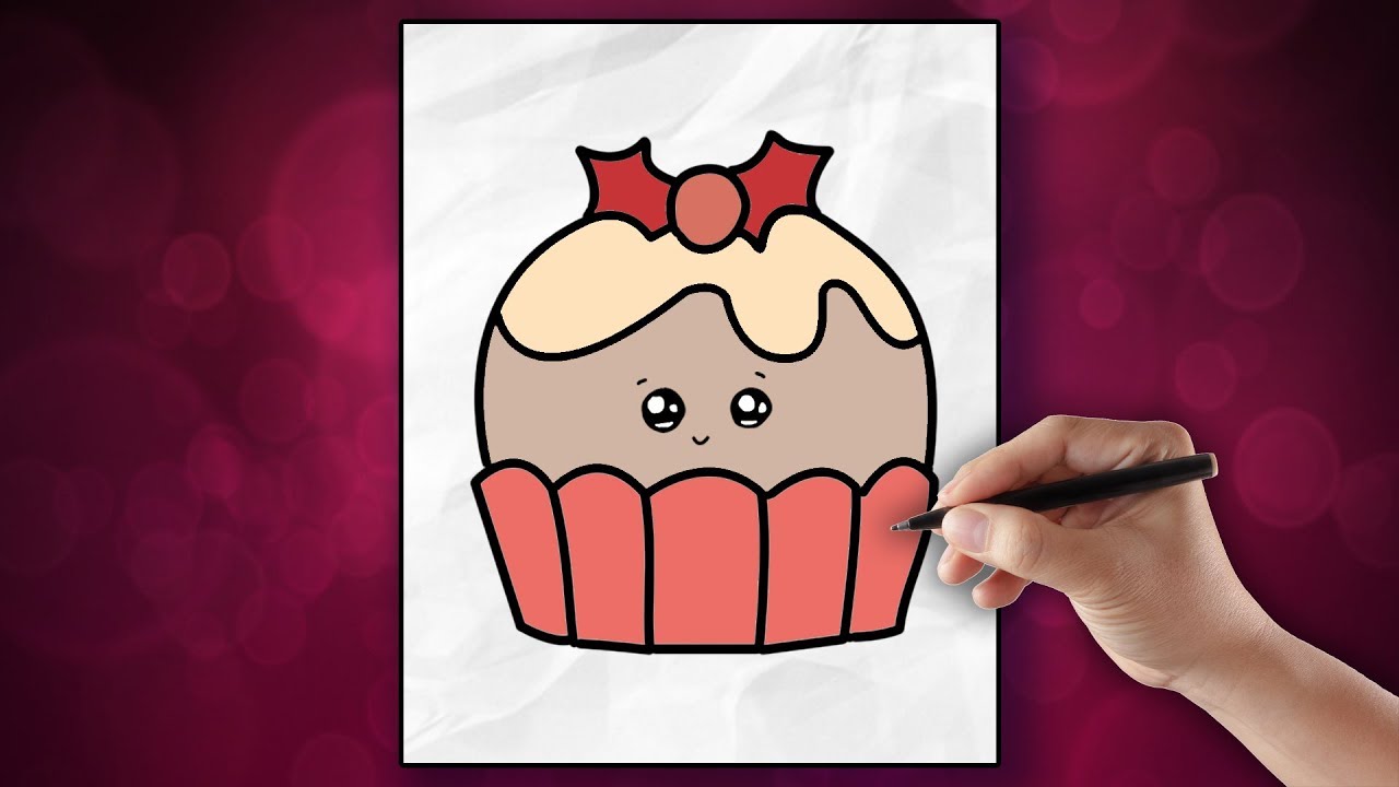Каваи - Как нарисовать кекс - Рисунок для детей шаг за шагом