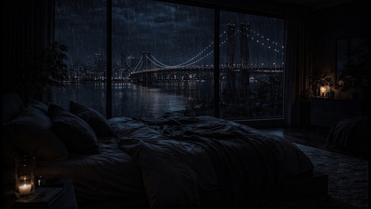 Rainy Night Skyline and Bridge 🌧️ Sleep & Relaxation