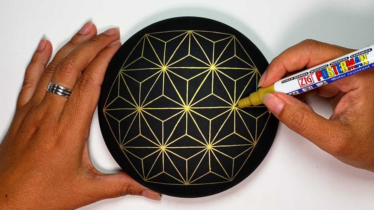World's First Asanoha Pattern on a Rock?! How to Draw Step by Step Tutorial Mandala Dot Art Painting