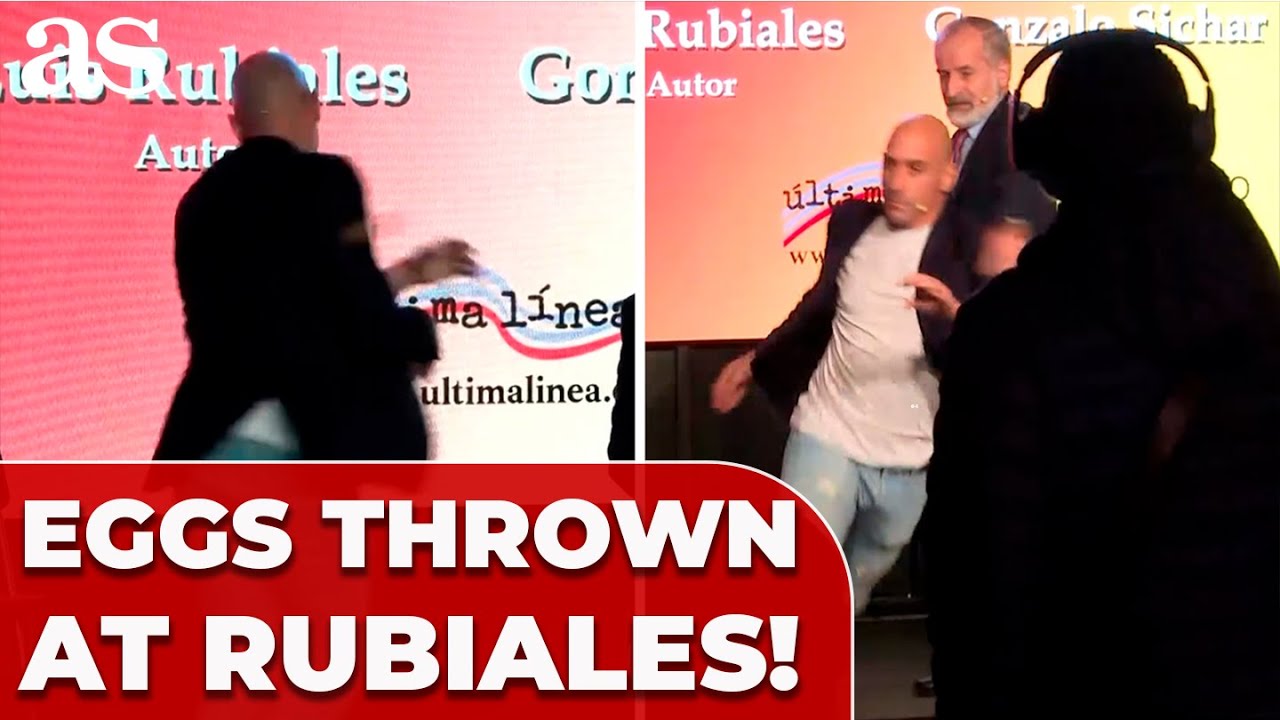 EGGS thrown at former Spanish Soccer Federation President RUBIALES during book launch