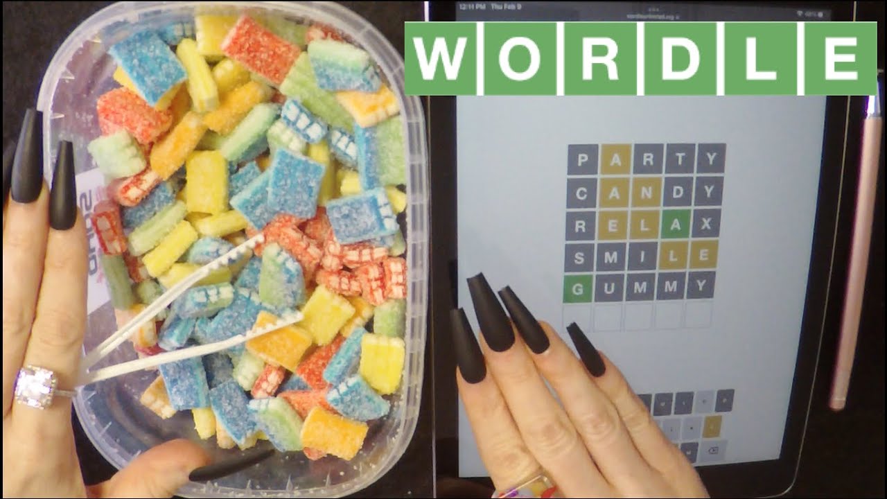 ASMR Gummy Candy & WORDLE on iPad | Whispered Ramble, Long Nails
