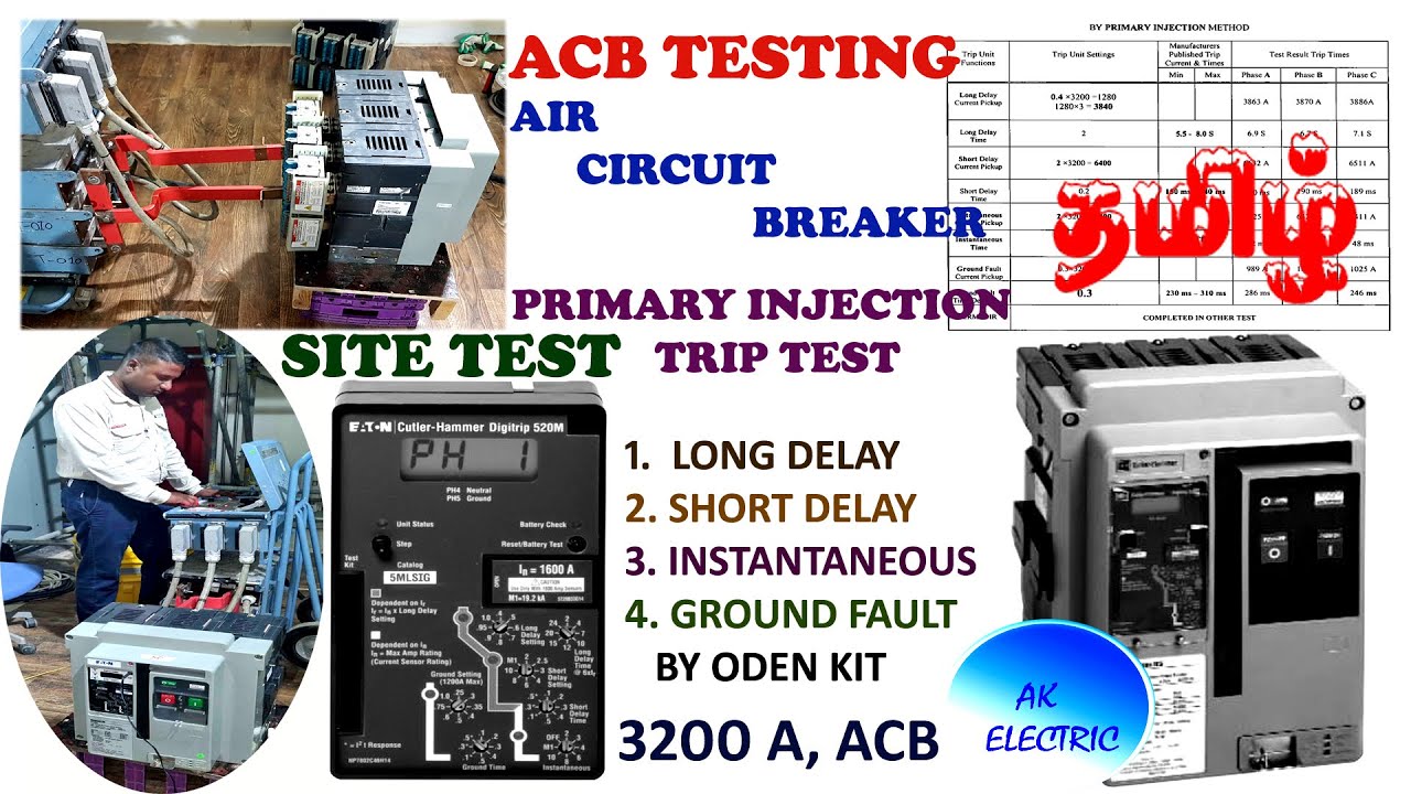 ACB TESTING, AIR CIRCUIT BREAKER LONG, SHORT DELAY TRIP, INSTANTNAEOUS TRIP, GROUND FAULT, SITE TEST