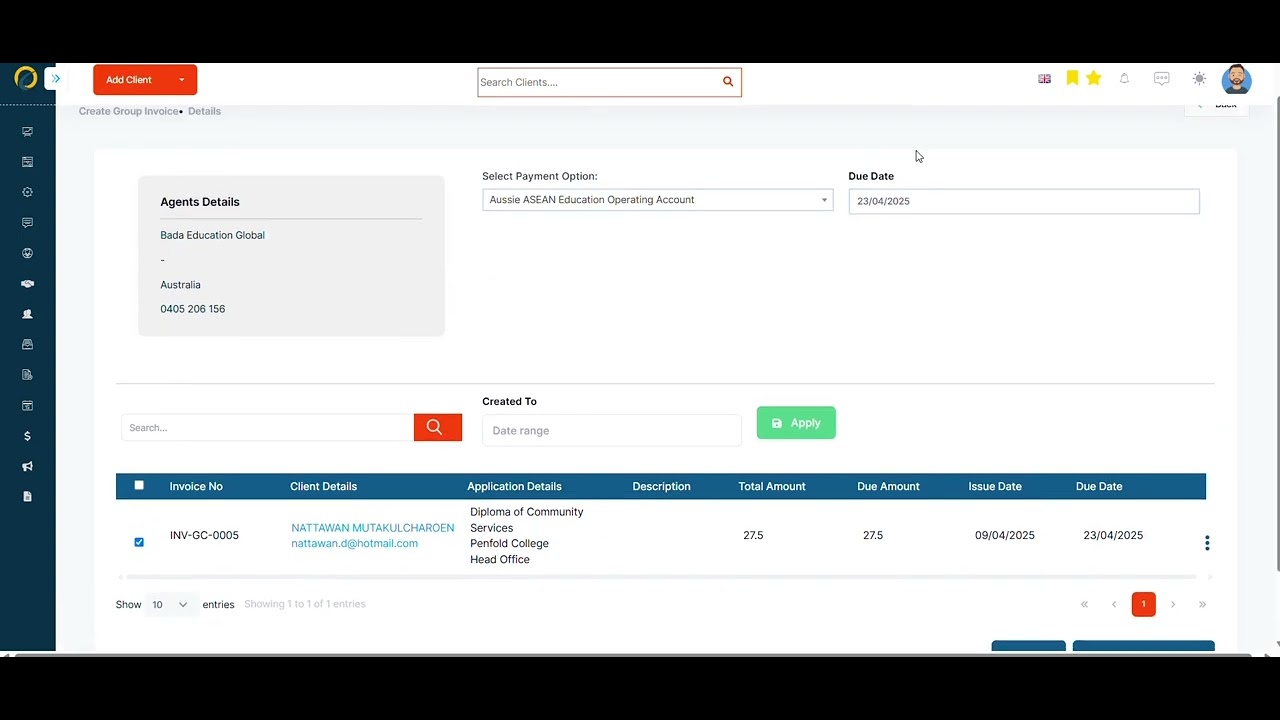 The process of creating a SuperAgent Group Invoice in the OZIAgent system