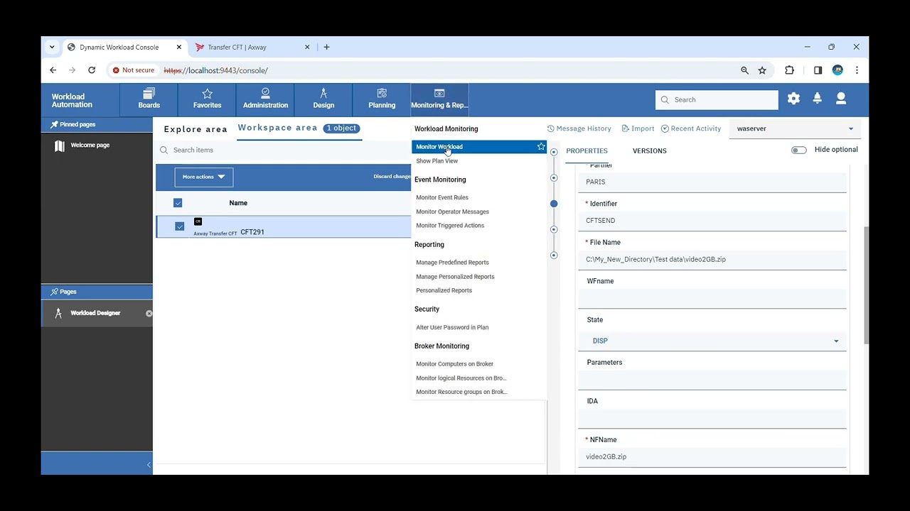 How to use Axway Transfer CFT integration with Workload Automation