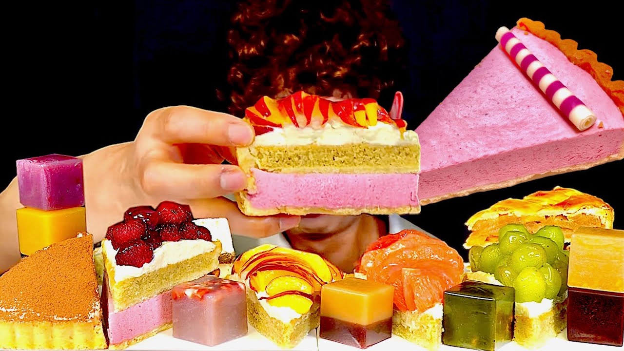 ASMR 새콤달콤 크림치즈파이 🥧 과일양갱이 망고 라즈베리 딸기 초코 양갱먹방~!! Cream Cheese Pie With Fruit Sweet Jelly MuKBang~!!