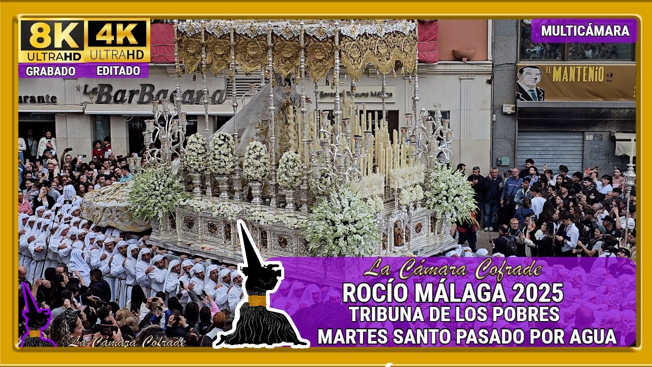 ROCÍO. TRIBUNA DE LOS POBRES. UN MARTES SANTO PASADO POR AGUA. SEMANA SANTA MÁLAGA. MULTICÁMARA 4K