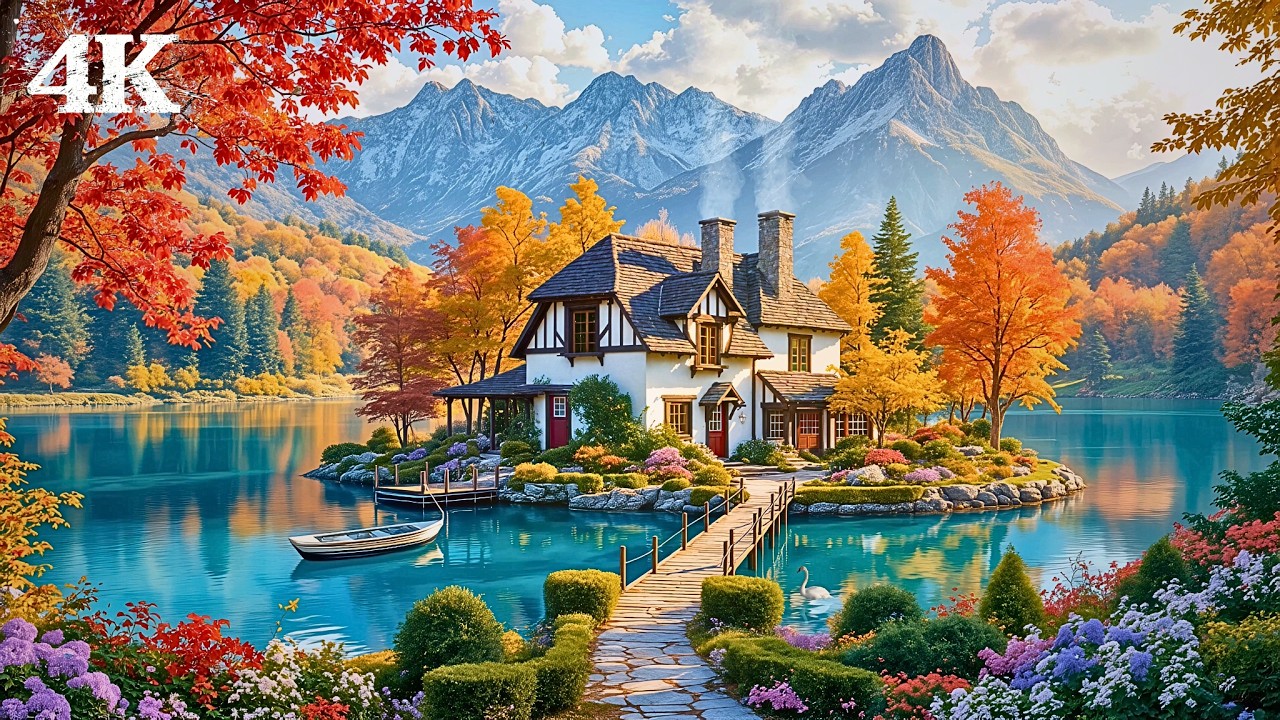 Serene Lake Island Cottage | A Cheerful Autumn Awaits with Forest Birds & Calming Waves