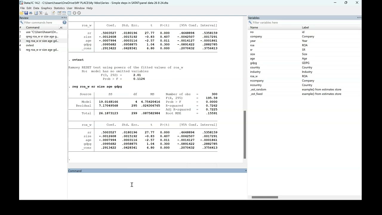 Simple Steps in Stata Video 16 - Endogeneity Detection using ovtest for Omitted Variable Bias