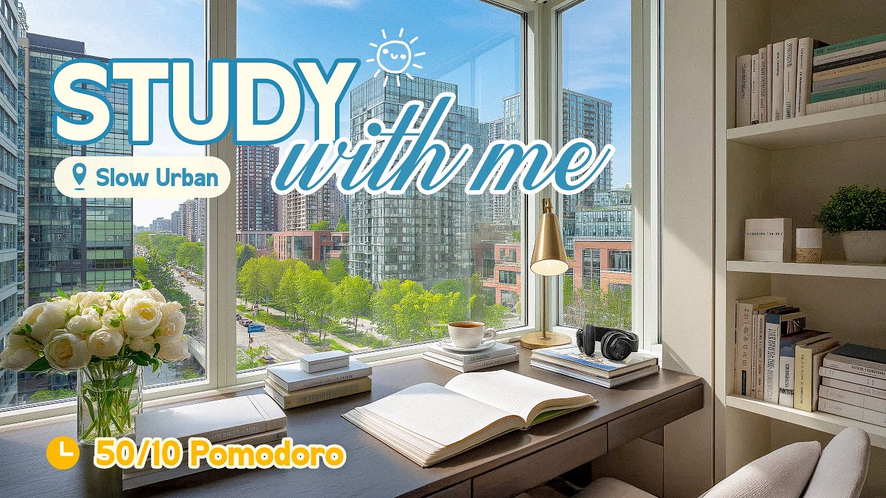 3-HOUR STUDY WITH ME ⏳ Calm Urban Day | Pomodoro 50/10 x 3 |🎵 Piano Music