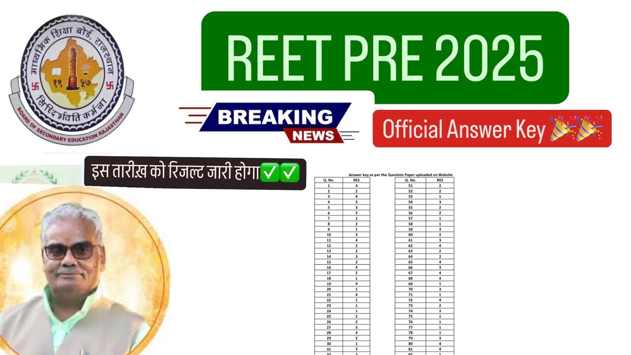 Reet pre 2025- Official Answer key and result date