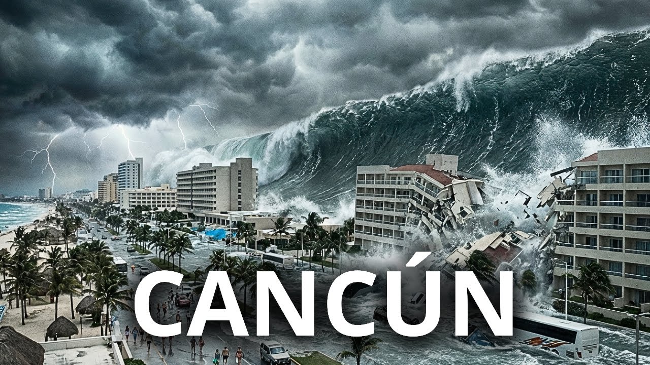 TSUNAMI COLOSAL AZOTA CANCÚN: Destrucción Total (Efectos Visuales por IA)