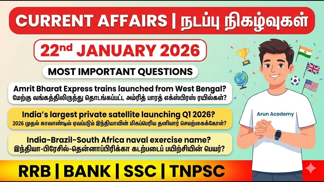 CURRENT AFFAIRS 2026 🔥 | IMPORTANT MCQs 💯 | RAILWAY • SSC MTS GD • RRB • IBPS • TNPSC • INSURANCE 🚀