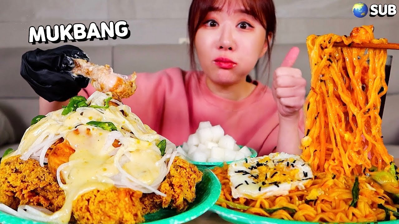 매콤꾸덕한 네네 청양마요치킨과 엄청 맵다는 틈새라면 볶음면 먹방!!🌶🌶 Chili mayonnaise chicken, Spicy Stir-fried Noodles MUKBANG