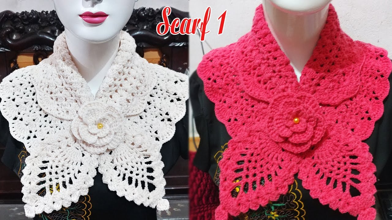Móc khăn quàng cổ với hoa 3D - Part 1 | Len Đẹp Lão Bà Bà