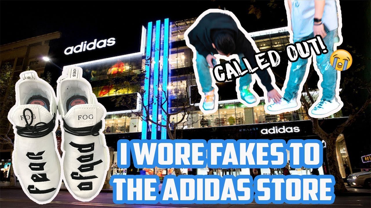Wearing FAKE FEAR of GOD x Pharrell NMD human race to adidas store Social Experiment/Review/Giveaway
