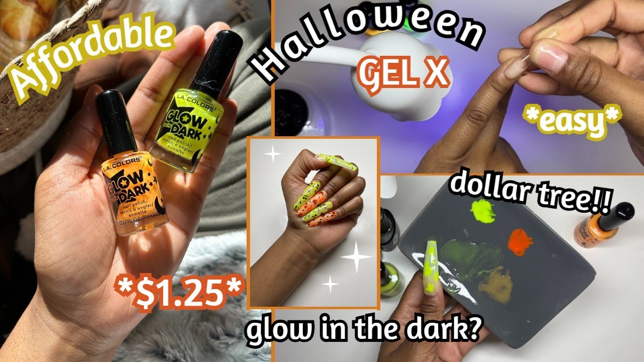 AFFORDABLE GEL X Halloween NAILS TUTORIAL | $1.25 GLOW IN THE DARK DOLLAR TREE POLISHES