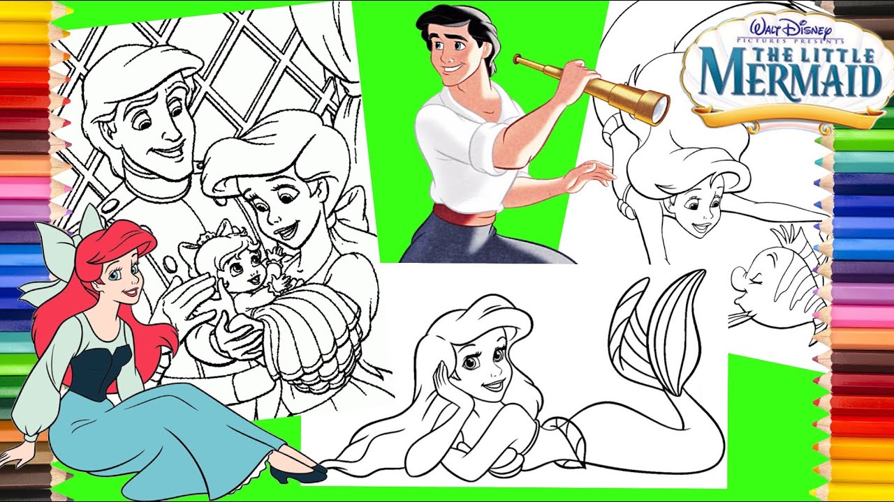 Coloring Disney The Little Mermaid - Princess Ariel Eric & Melody Coloring Pages for kids