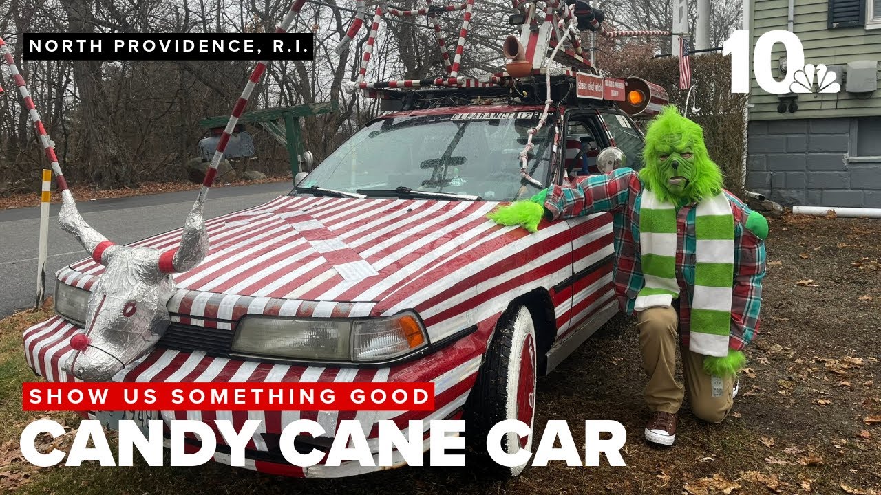 Man's candy cane car spreads lots of joy
