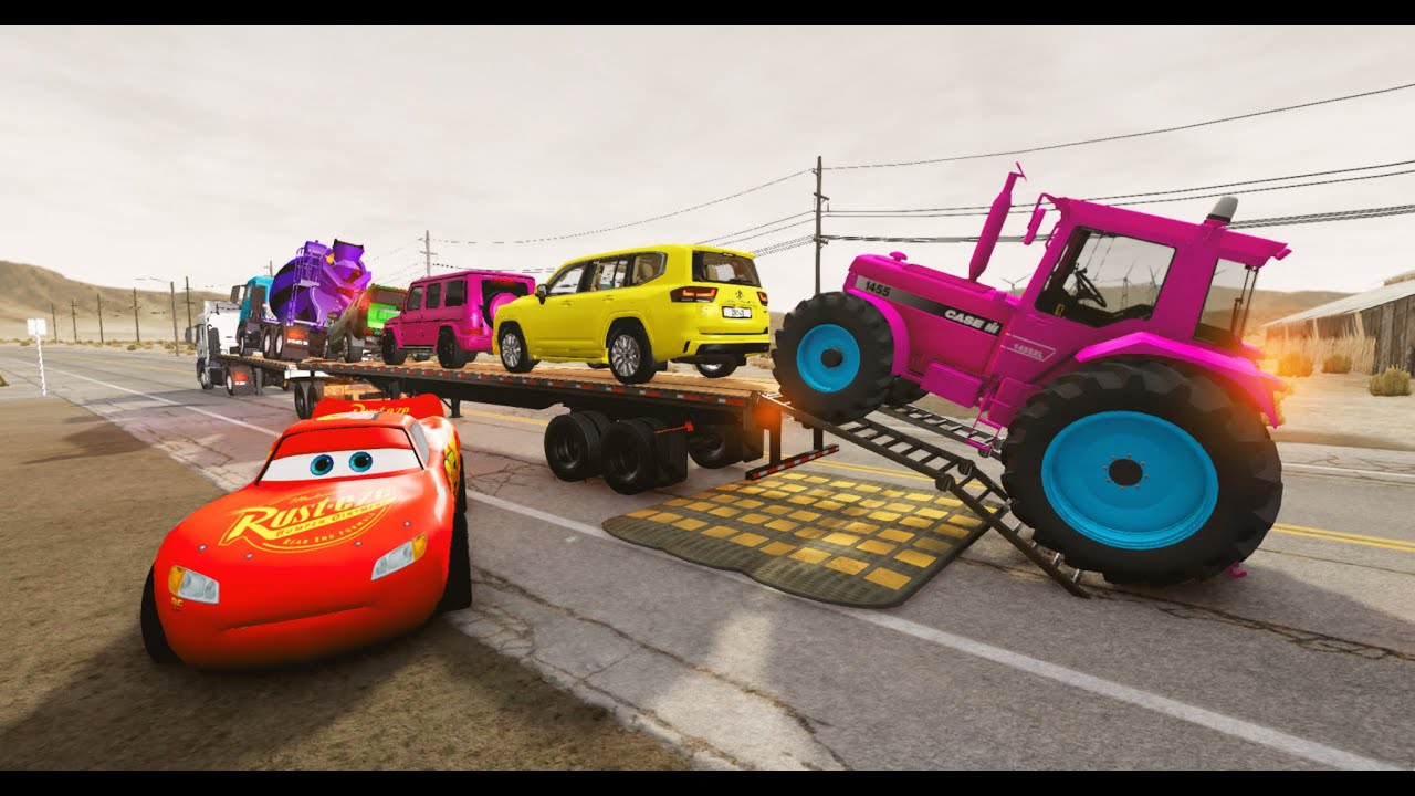 Flatbed Truck Mcqueen | Transportation with Truck - Pothole vs Car #018  - BeamNG.Drive