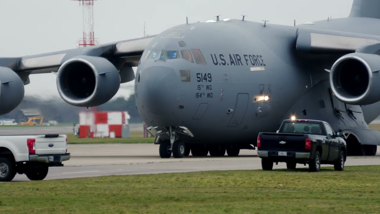 USAF C-17 Globemaster III departure from RAF Lakenheath on 26th February