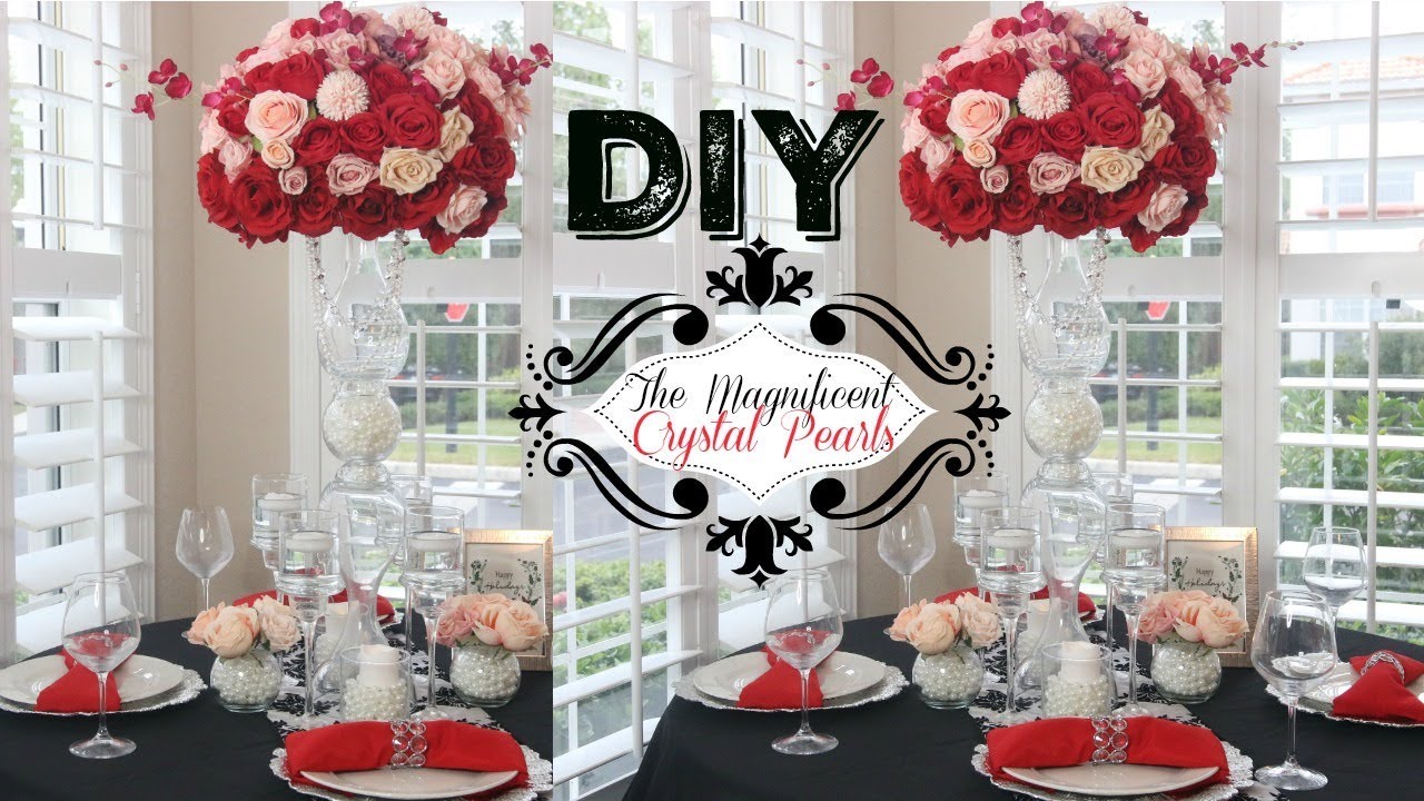 DIY Tall Crystals and Pearls Centerpiece