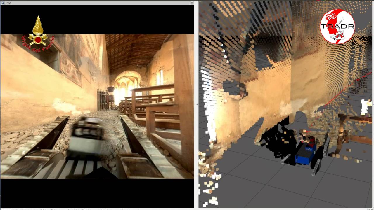 Robots in disaster response in Amatrice: UGV in San Francesco church, RVIZ replay of ROS bagfile