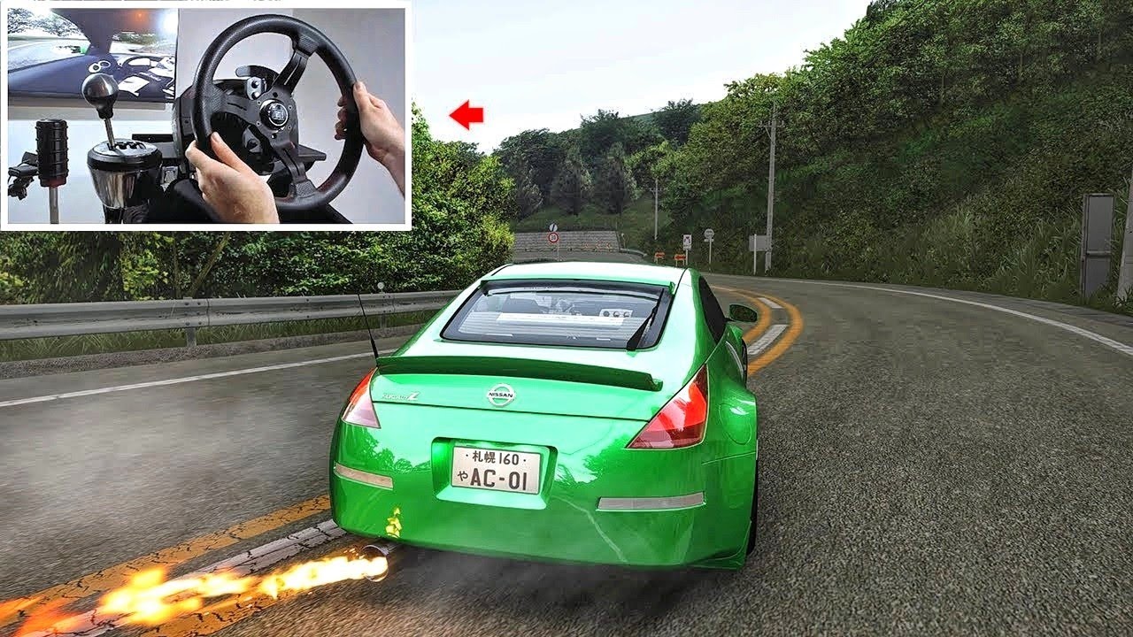 Drifting SINGLE Turbo APPLE Green Z | (4k) Ultra Graphics - Assetto Corsa w/900° Steering Wheel