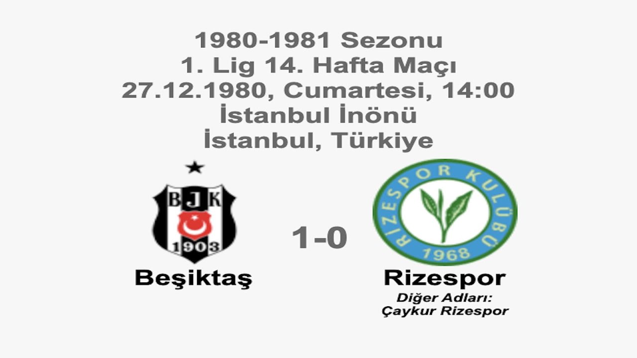 Beşiktaş 1-0 Rizespor 27.12.1980 - 1980-1981 Turkish 1st League Matchday 14