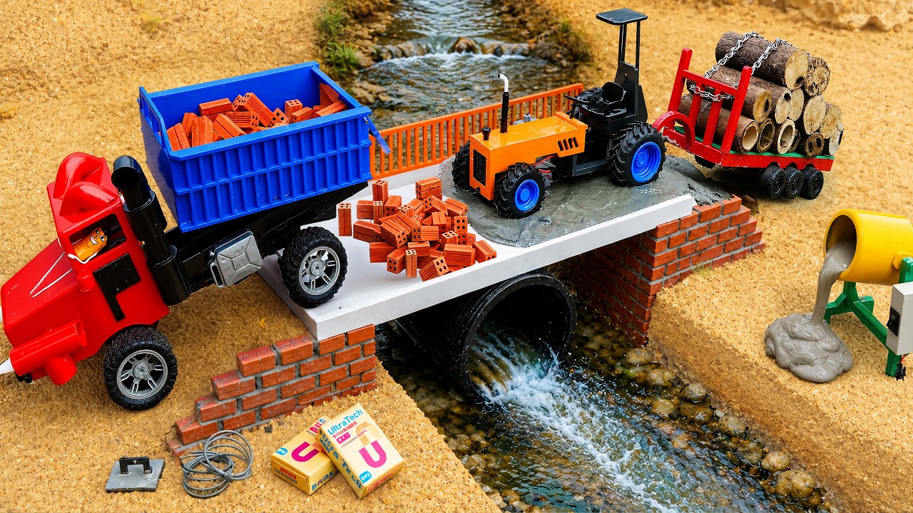 DIY Mini Tractor Builds Concrete Pipe Bridge for Heavy Transport Trucks
