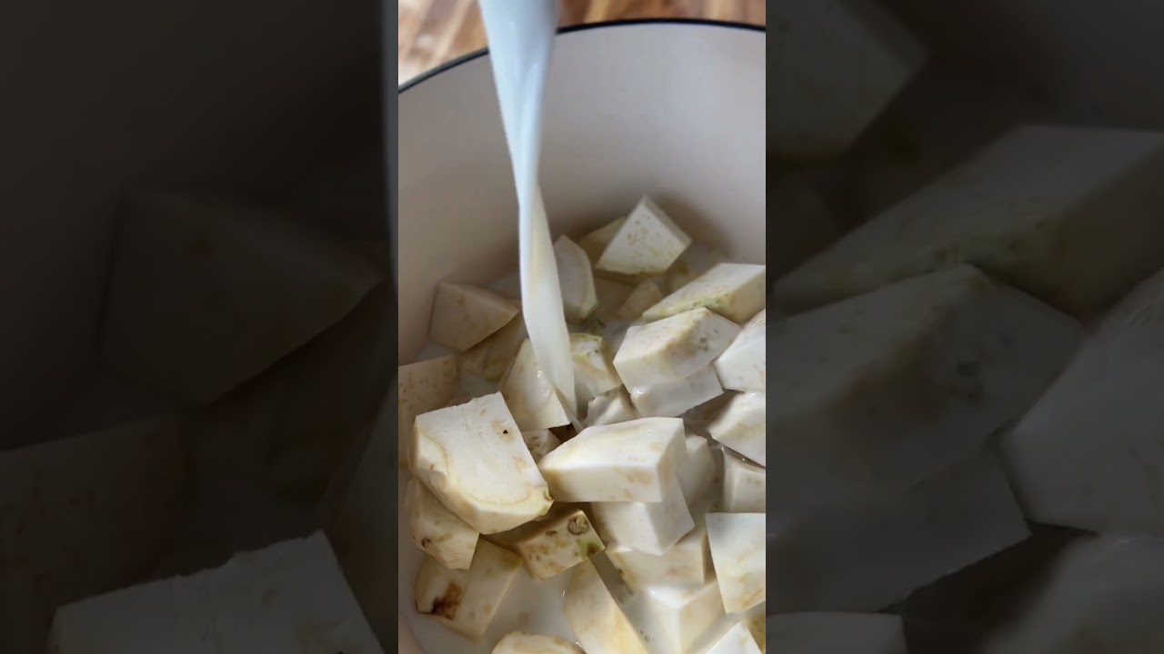Celery root pur&eacute;e is creamy & delicious!! I ❤️ it with a slow roasted short rib! #recipe #cooking