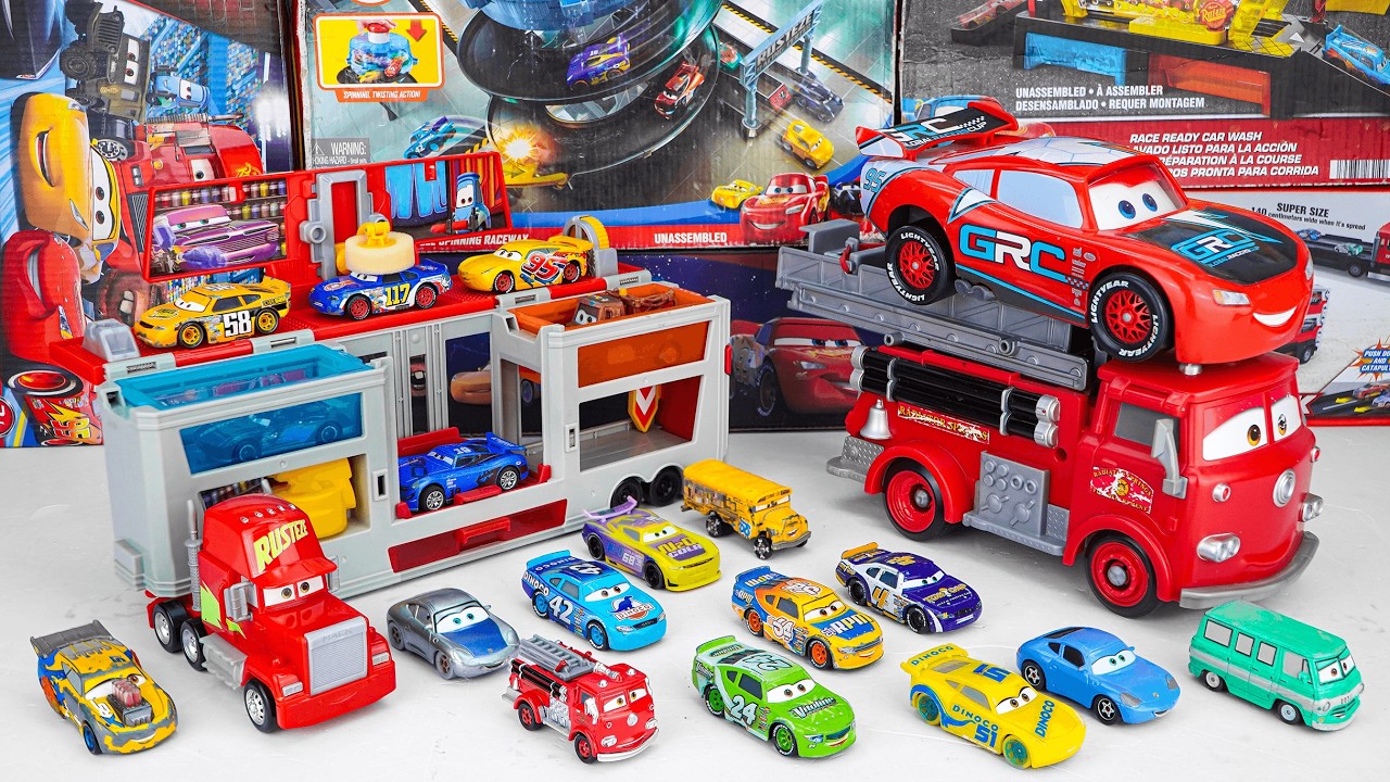 Disney Pixar Cars Unboxing Review | Lightning Mcqueen | Disney Pixar Cars Red Fire Truck Transporter