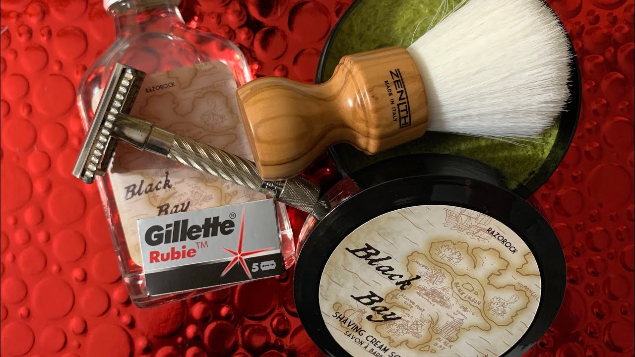💈Rotbart C.C.💈Razorock Black Bay Shaving Soap & Splash💈Zenith synthetic brush💈Gillette Rubie