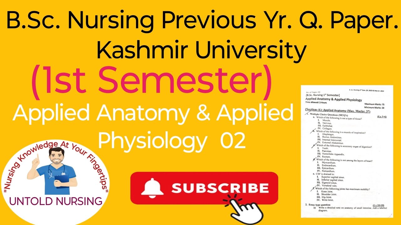 B.Sc Nursing 1st sem Previous Year Question paper of Applied Anatomy & Applied physiology KU