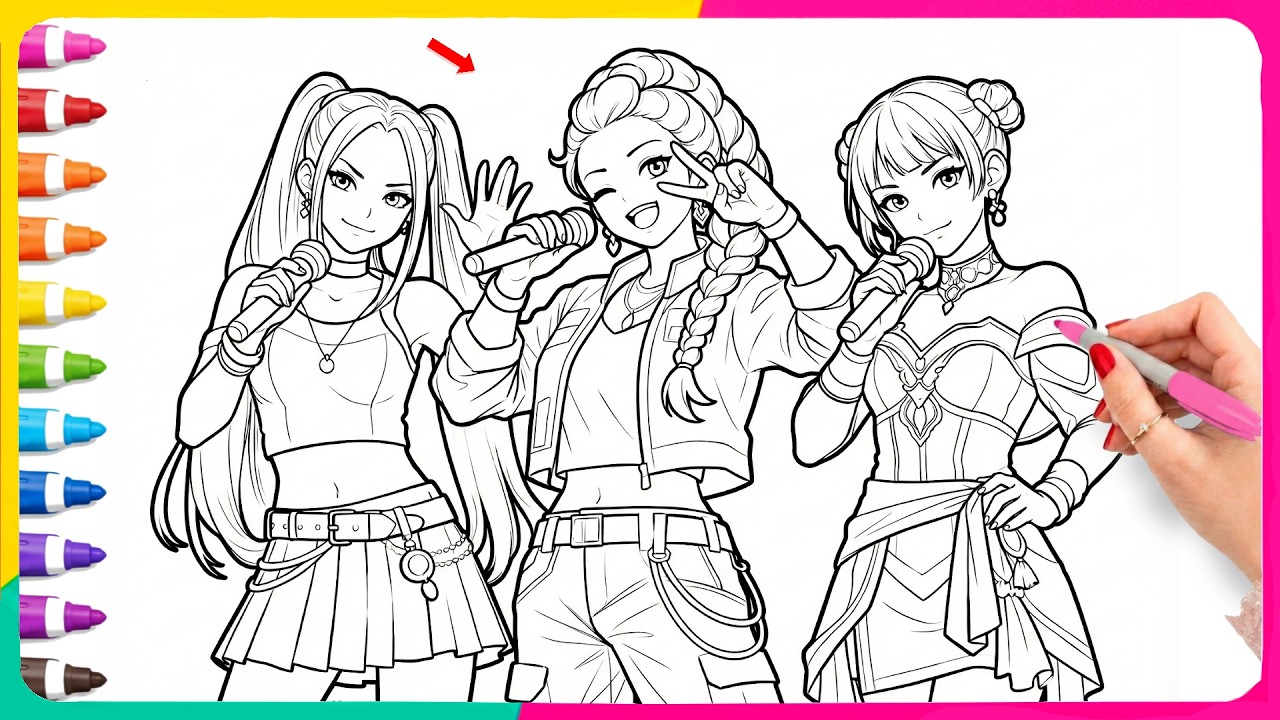 KPop Demon Hunters New Coloring Pages -  Kpop FanArt Satisfying Coloring Pages - Asmr Video