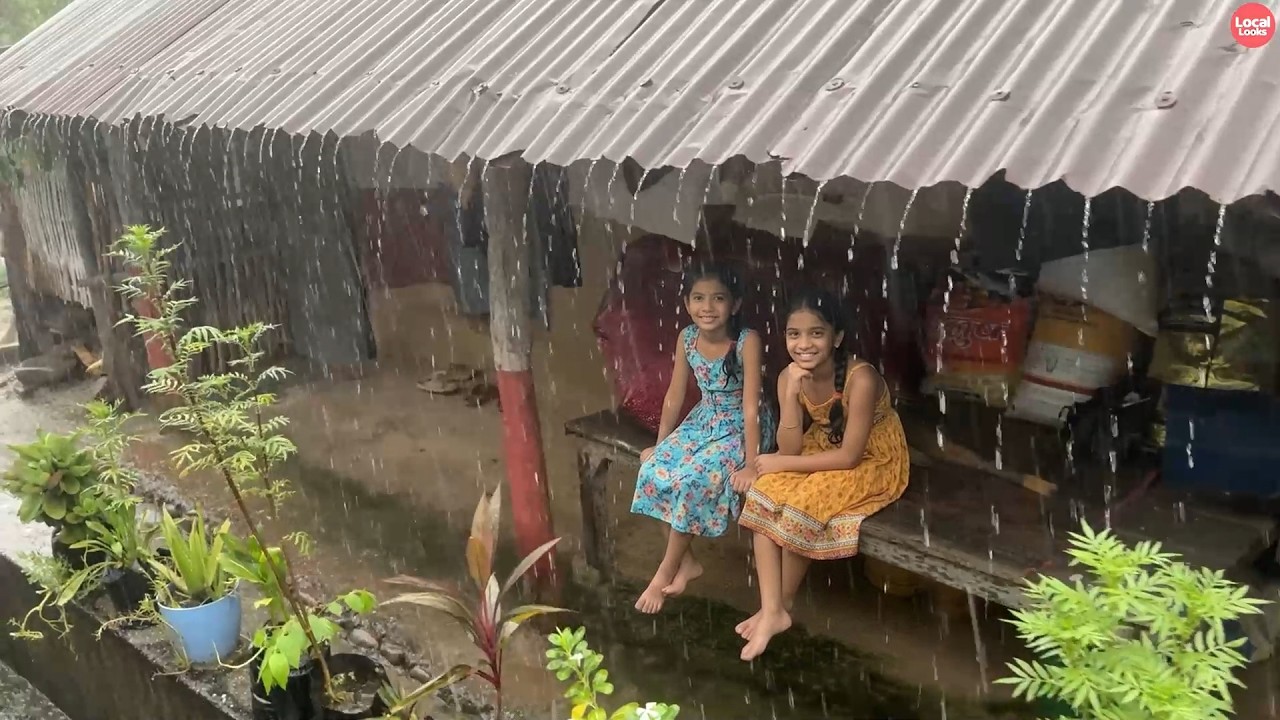 Heavy Rain Hitting Tin Roof-Village Walk and Soothing Environment
