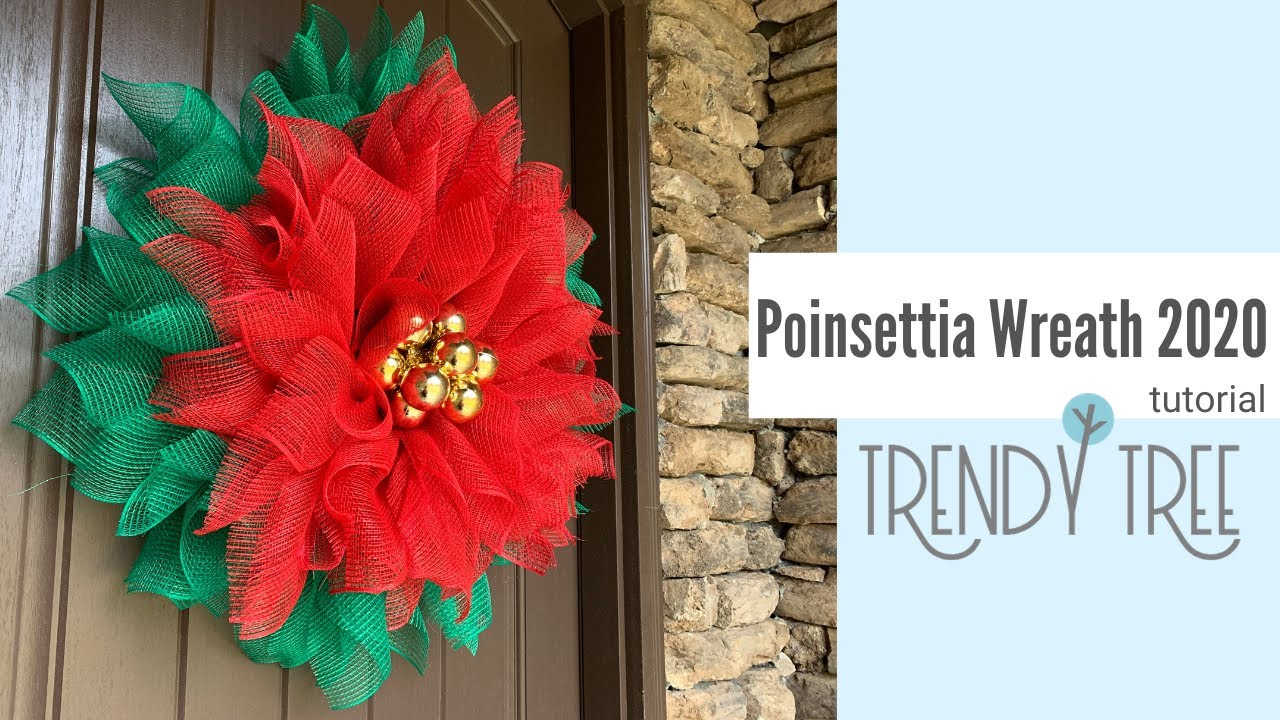 How to Make a Poinsettia Wreath with Faux Burlap Mesh 2020 by Trendy Tree