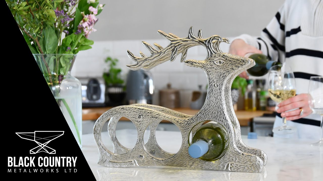 Polished Nickel 'Laying Stag' Wine Rack