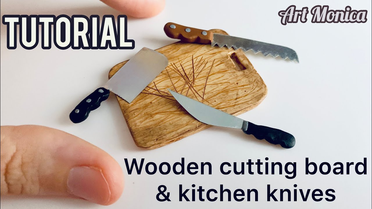 Wooden cutting board & kitchen knives Polymer Clay : Miniature DIY