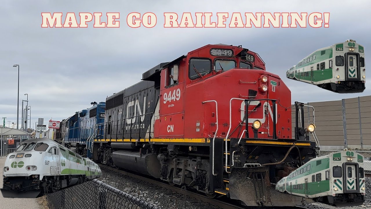 (Go Transit Old Car Cars 255, 257, CN L544, Lots Of Horns, ETC) Railfanning At The Maple Go Station