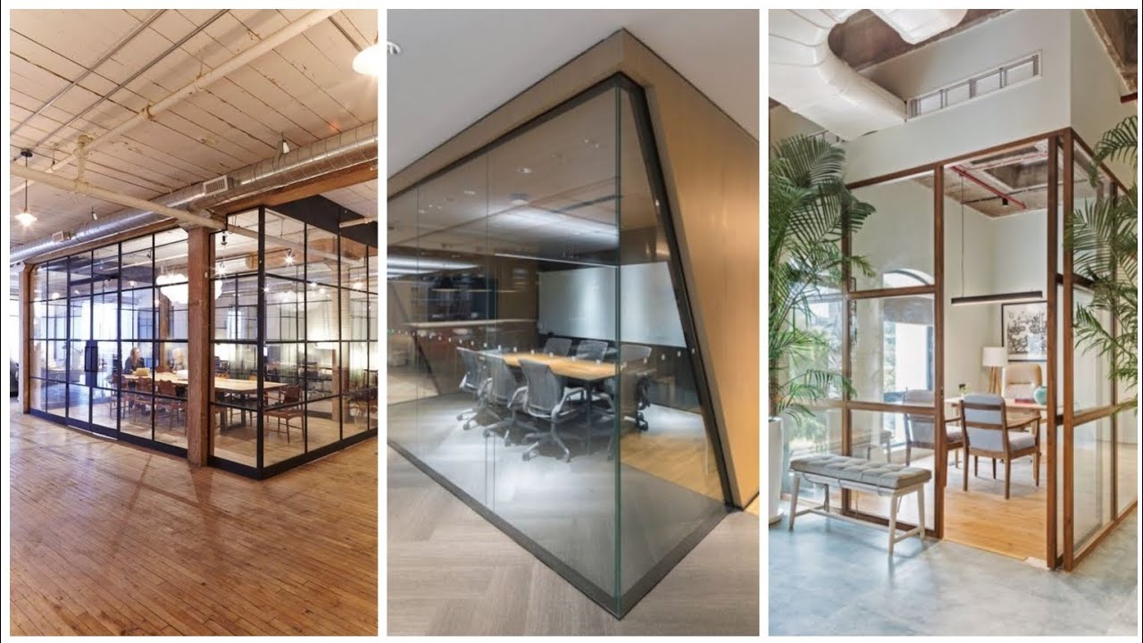 Beautiful office room Wall Partition Ideas | Glass and wooden office wall divider ideas