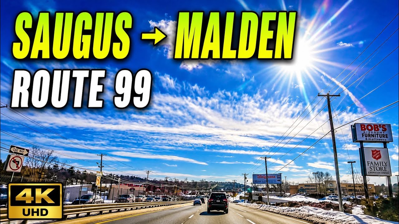 Broadway Saugus to Highland Ave Malden MA | 4K Scenic Drive- 2/15/22